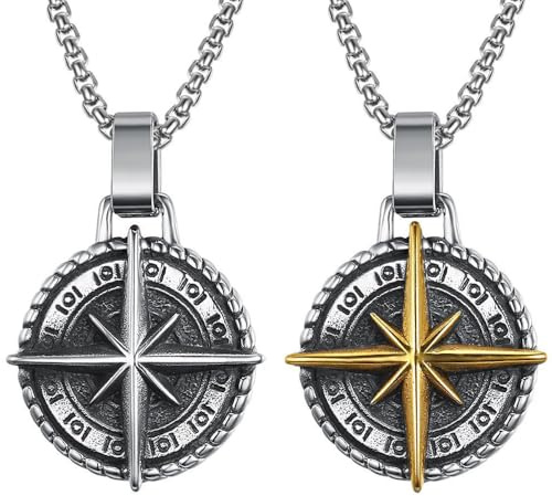 Liitata 2 st kompass hänge halsband navigator kompass halsband rock punk kedja halsband för män kvinnor – guld silver