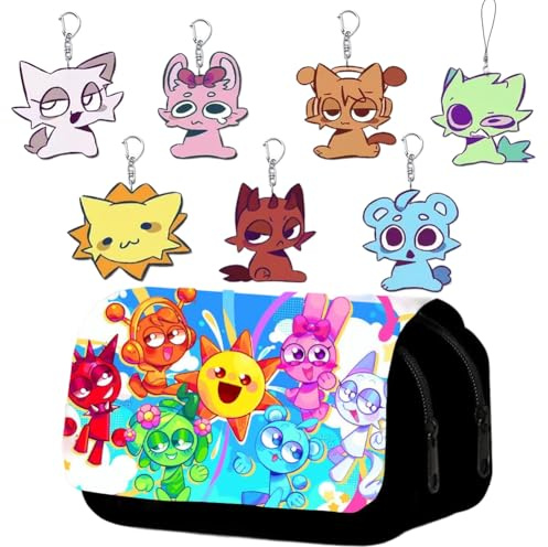 Trousse à crayons pour enfants garçons étudiants dessin animé trousse à crayons à ressort avec porte-clés de jeu pour enfants sur le thème Sprunk - 7 pièces, grande capacité pour garçons et filles