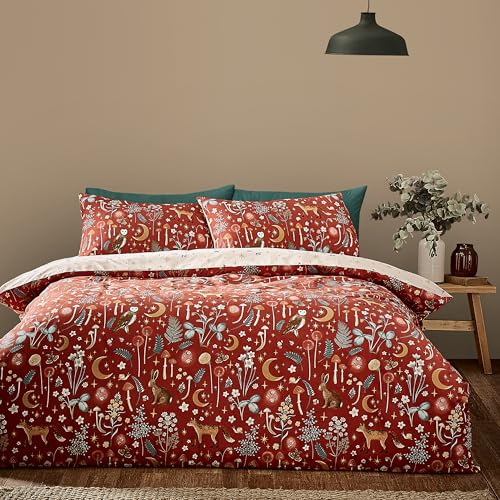 Catherine Lansfield Enchanted Twilight Animals - Set copripiumino matrimoniale reversibile con federe, arancione bruciato