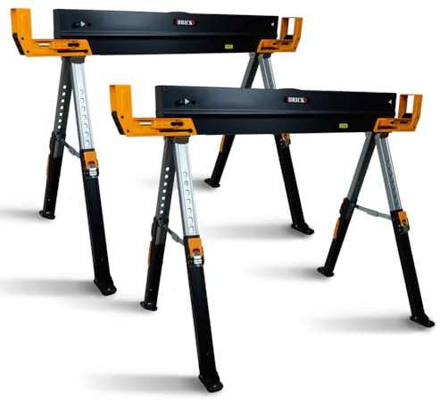 Lot de 2 tréteaux d'atelier métalliques pliables et téléscopiques - Charge max 1180kg