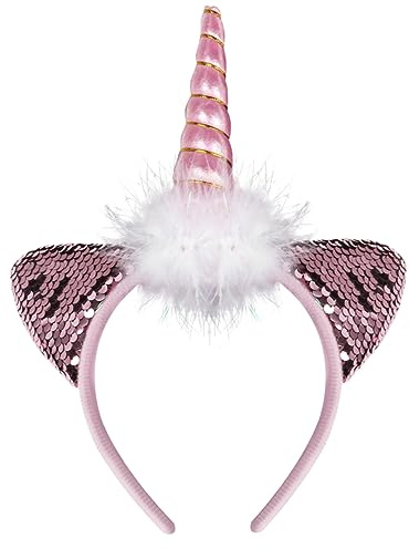 Leuchtstirnband für Kinder mit Katzenohren, Rosa Stoff | Schickes Haarband mit Blinkendem Effekt, für Mädchen als Foto Accessoire, Bunter Stil