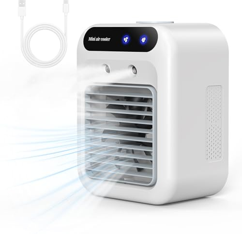 Refroidisseur d'air portable – Mini climatiseur mobile 4 en 1 avec 2 vitesses, ventilateur de bureau silencieux pour la maison, la chambre, les voyages et le bureau (500 ml)