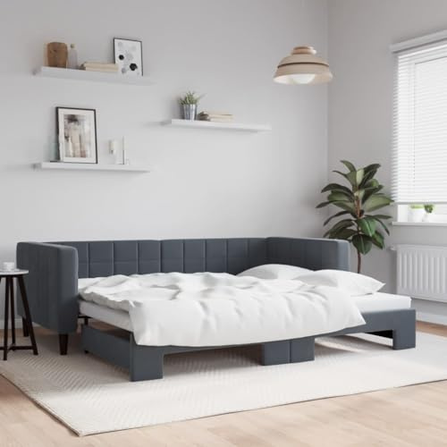 Emmtore Tagesbett Sofabett Schlafsofa für Schlafzimmer Wohnzimmer, Bettsofa Sofa, Modernes Design Ausziehbar Dunkelgrau 90x200 cm Samt