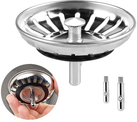 lrgnixs 1 Stück Edelstahl Abflusssieb, Spülbecken Stöpsel, Abflussstopfen | Höhenverstellbar, 82mm Universal Spüle Stöpsel, Küchenspüle Stöpsel Abflussstopfen für Spülbecken Franke Ersatzteile