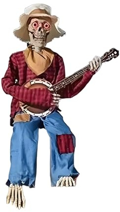 Générique Squelettes De Banjo pour Halloween, Squelette De Banjo Animé, Décorations De Squelette d'halloween avec Musique, Articulations Articulées Et Dansantes avec Yeux Lumineux, Musique pour De