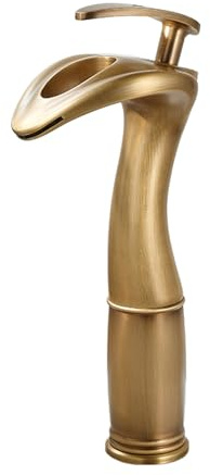 TYMYW Rubinetto Alto Lavabo Bagno a Cascata Ottone Nero Anticato Miscelatore Monocomando Monoforo per Lavabo da Appoggio