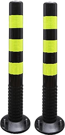 Lot de 2 cônes de signalisation pour allée, Flexibles et sensibles à la Circulation, avec Bandes réfléchissantes et vis (Noir et Jaune).