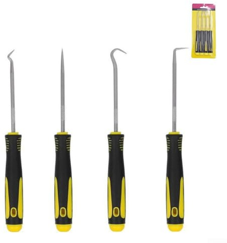 Auto Pick und Hook Tool Set für Mechaniker, 4-teiliges O-Ring Öldichtungsabzieher Entferner mit gehärteten Stahlwellen und Kunststoffgriff, 160 mm Handwerkzeuge für