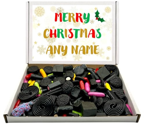 Personalised with Any Name Merry Christmas Sweet Box, 400g Pick n Mix Letterbox Gift (Liquorice Mix, 400g)