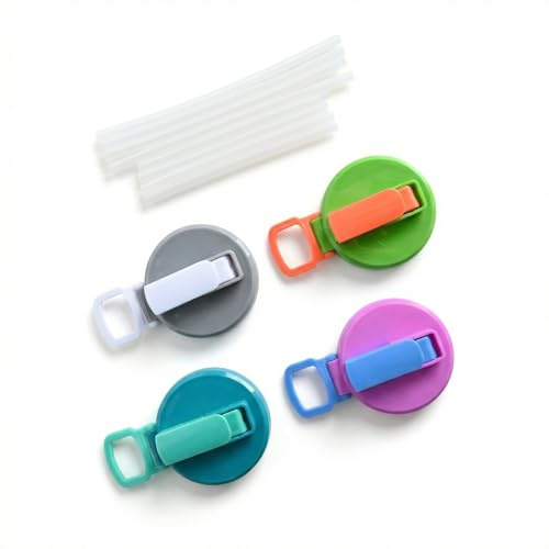Merzio 4 Pcs Can Lids for Tins with Silicone Straws, Anti-Dust Soda Can Covers to Keep Fizz, Spill-Proof Drink Protector for Standard Beverage Cans, Reusable Bottle Tops for Outdoors, Parties & Travel