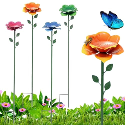 Bienentränke, 4-Teiliges b-ienen Tränken Set, Rostfreie b-ienen Futterstelle, Verstellbarer Eisenstecker Als Gartendekoration, Bunte Garten Bienens Tränke Für Park Balkon Hinterhof Hof Terrasse