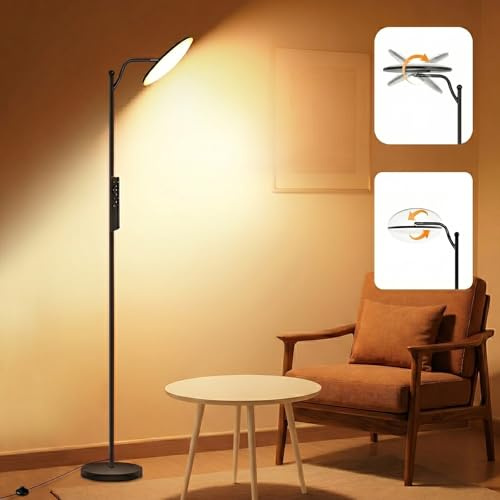GOOSKI LED Stehlampe Wohnzimmer, 32W Deckenfluter LED mit Fernbedienung, 2700K-6500K Stufenloses Dimmen, Moderne Leselampe Stehleuchte für Wohnzimmer Schlafzimmer Büro, Schwarz, Energieeffiziente