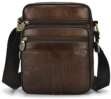 Realmark Leder Umhängetasche Herren Echtleder Schultertasche Männer Messenger Business Handtasche Herrentasche Arbeitstasche