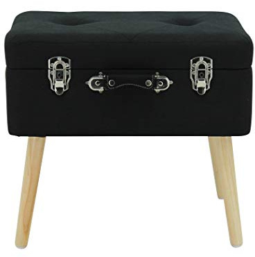 Happy Home Company 12053 Hocker Truhe Nachttisch Kommode Polsterhocker Truhenhocker mit Staufach Ottomane im Kofferdesign Baumwolle/Stoff SCHWARZ