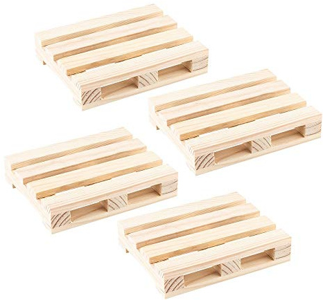Ideen mit Herz Mini-Paletten | kleine Deko-Paletten aus Holz | ideal zum Basteln, DIY oder als Untersetzer für Getränke (10 x 8 x 2 cm | 4 Stück)