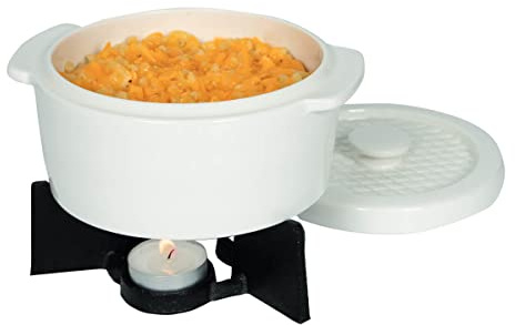 Boska Cheese Baker L/Sehr vielseitig einsetzbar/Kompakte Ofenform/Rund/Mit Untergestell und Teelicht/Weiß & Schwarz
