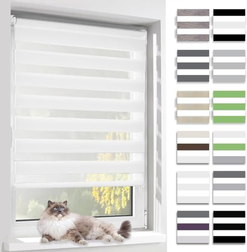 BelleMax Doppelrollo Klemmfix ohne Bohren & mit Bohren, Weiß B80 x H200 cm (Stoffbreite 80cm), Duo Rollo, Fensterrollo lichtdurchlässig & Blickdicht, Klemmrollo Sichtschutz & Sonnenschutz