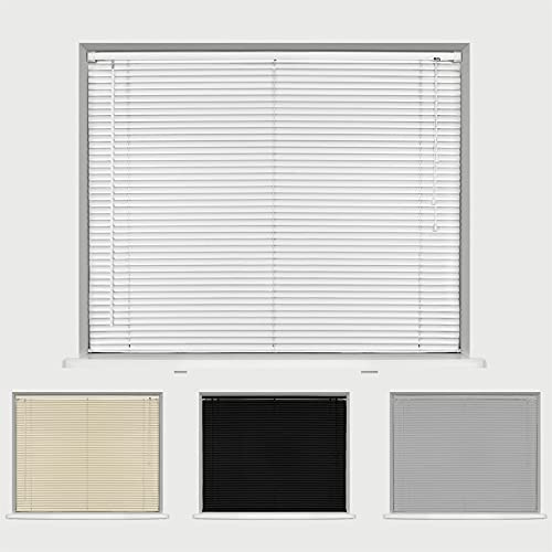 Caecus PVC Window Venetian Blinds Strong Trimmable Easy Fit Child Safe Home Office - White 180cm Width x 150cm Drop