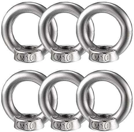 6 Stück M10 Ringmutter, Hardware Ringösen, Ringmutter Ring, M10 Ösenmutter, Stark Und Robust 304 Edelstahl Ringschraube für Seilmontage, Hebezubehör (Silber)