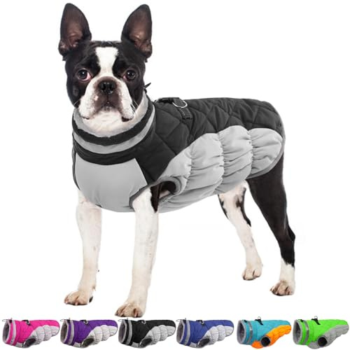 OUOBOB Hundemantel, warme Hundejacken, Hundemäntel mit integriertem Geschirr, wasserdichte Hunde-Fleeceweste, reflektierender Hunde-Schneeanzug für kaltes Wetter, winddichtes Hunde-Schneejacken-Outfit