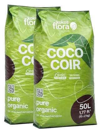 KOKOSFLORA 50 Liter Bag - Kokossubstrat - Reine Bio-Qualität - Packung mit 2 - (BLUMENERDE)