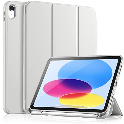Vobafe Case for iPad (A16) 11th 10th Generation Case (Model: 2025/2022, 11/10.9 Inch), Flexible TPU Back & Trifold Stand, Protective Cover with Pencil Holder, Auto Wake/Sleep, Light Grey