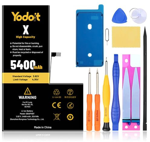 Yodoit Batteria per iPhone X, 6000mAH Batteria di Ricambio Aggiornamento della capacità Alta Capacità 0 Ciclo Li-ion Batteria con Kit Sostituzione