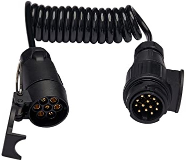 BEIJISTAR 1.6M 13-7 Pin Trailer Extension Cable, with 13 Pin Plug and 7 Pin Socket, 12V Trailer Extension Spring Cable, for Caravan Truck RV