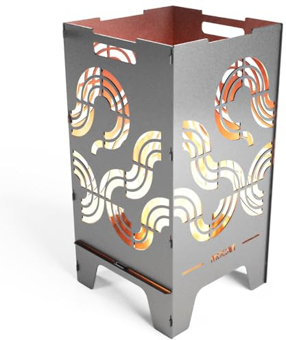 MOCAVI Edelstahl Feuertonne Identity 73 cm | 3 mm V2A Design-Feuersäule für Garten, Terrasse und Balkon Feuerschale Feuerkorb massiv sicher groß quadratisch Feuerstelle Outdoor faltbar hitzefest