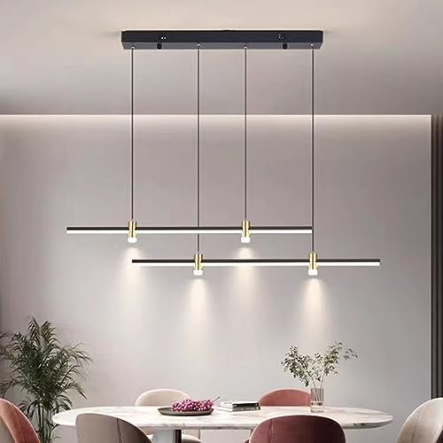 Bellastein Dimmbar Pendelleuchte LED Hängelampe,Moderne Kreatives Pendelleuchte mit Fernbedienung Hängeleuchte für Esstische, Büros, Esszimmerl Wohnzimmer Licht (Schwarz, L120cm)
