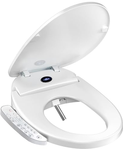 XCQQ Bidet Toilet Seat, Bidet Seat With Warm Water Wash, Heated Seat, Air Dryer, Soft Close Lid, Night Light, Self Cleaning Nozzle, LED Display, Requires Outlet - Elongated