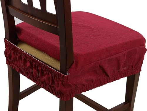 Set 6 Cuscini Sedia Coprisedia Imbottiti Vesto Molla Loneta con Elastico Tinta Unita (40x40)- BORDEAUX