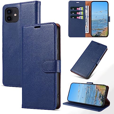 KKEIKO Handyhülle für iPhone 12 Mini Hülle, Magnet Klappbar Handyhülle mit Kartenfach, PU Leder Stoßfest Schutzhülle für iPhone 12 Mini, Blau