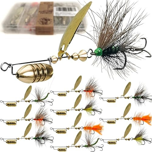 VMSIXVM Forellenköder, Hahnköder, Schwanz, Angelköder, Messing, Spinnköder für Barsch, Forelle, Hecht, Forelle, Spinnerbaits, Forellenangeln, Ausrüstung für Süßwasser, Salzwasser, Angelgeschenke für