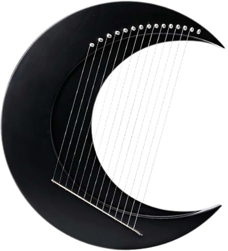 15-saitig Halbmondartige Lyra, C-Ton Harfe mit Ständer, Leier-Harfe Musikinstrumente, Kleine Harfe, Tragbares Gerät für Anfänger Leicht zu erlernende Harfe mit Stimmschlüssel,Schwarz,37 * 42.5cm