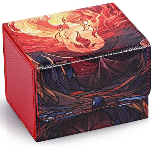 UAONO Caja de mazos cartas MTG, caja de almacenamiento de cartas coleccionables para más de 120 mazos Commander con fundas, caja de cartas de PU para cartas TCG Magic con 2 divisiones (Rojo