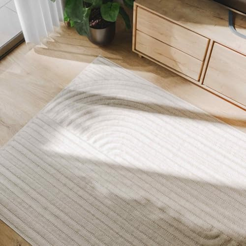 benuta Basic Teppich Leo - Creme 200x290 cm - Abstrakter Relief-Teppich für Wohnzimmer, Schlafzimmer & Flur - Pflegeleicht - Fußbodenheizung Geeignet