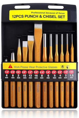 LEONTOOL 12-Piece Punch and Chisel Set, Heavy Duty Heat Treated Metal Punch | Including Cold Chisel Taper Punch Pin Punch Center Punch, For Mechanics Woodworking Stone Carving, With Storage Case