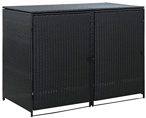 Iiaky Copribidone Doppio per Spazzatura Polyrattan Nero 148x80x111 cm,Copri Bidoni Spazzatura,da Esterno,Nascondi Bidoni Immondizia,Copertura per Bidone,Gabbia Copribidone,Contenitori,Pattumiera,Box R