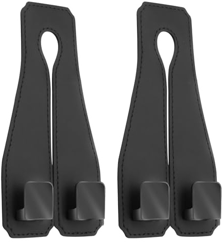 CANIPHA 2Pcs Car Seat Back Storage Hook, Full Leather Car Headrest Purse Hooks Hang Cups, Umbrellas, Key Chains, Bendable Headrest Purse Bag Hooks Car, Truck, Pickup Truck & Many Other Models(Black)