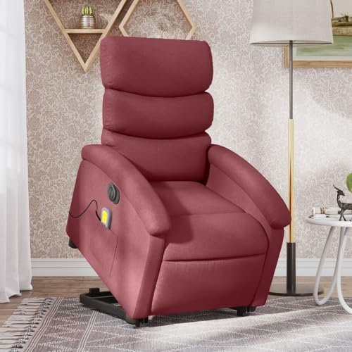 Homgoday Elektrischer Massagesessel mit Aufstehhilfe, Fernsehsessel Relaxsessel mit Liegefunktion, Seniorensessel Aufstehsessel Ruhesessel TV Sessel für Wohnzimmer Weinrot Stoff