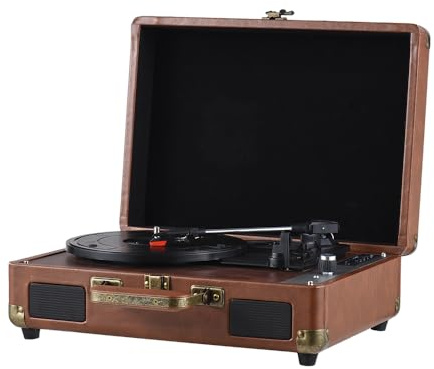 CHOYUE Vintage Vinyl Record Player BT Phonograph USB Recording 33/45/78RPM Support for 7/10/12inch Vinyl Records Turntable Portable Record Player with Speakers 3.5 Audio Input RCA Line Out