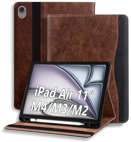 ONETHEFUL Coque pour iPad Air 6 M2 2024/iPad Air 5 2022/iPad Air 4 2020 Housse Premium en Cuir PU Tablette, Compatible iPad Air 6/5/4 Génération avec Porte-Stylo Veille/Réveil Auto Marron