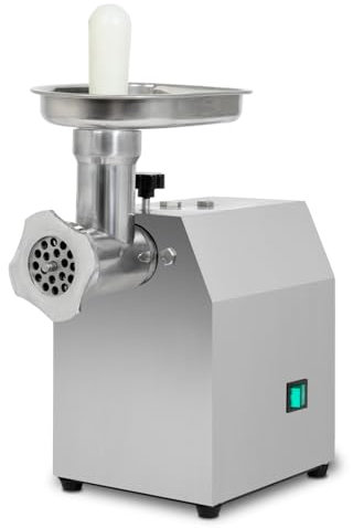 VERTES Hachoir à viande, Hachoir électrique, acier inoxydable, 370W, 80 kg/h, taille 8, professionnel pour la restauration, 2 bacs de remplissage, 4 disques perforés, 2 couteaux, poussoir