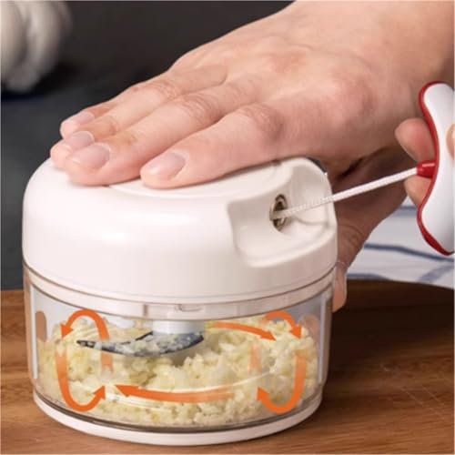 SPXTOM Mini-Gemüsehacker mit Edelstahlklingen, tragbarer Handzug-Knoblauchwolf, Zwiebelschneider, for Gemüse, Ingwer, Obst, Nüsse, Kräuter