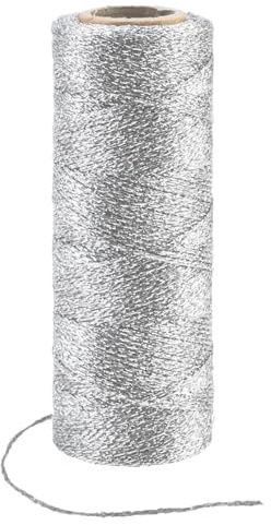 100M Silver Metallic String, 1mm Glitter Yarn Twine Thread for Crafting, Polyester Cord for DIY Gift Wrapping, Wedding, Birthday Party, Christmas & Halloween Decoration