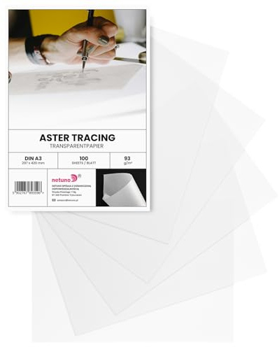 Netuno 100x Transparentpapier Weiß DIN A3 29,7x42 cm 93g Aster Tracing | durchsichtiges Papier für Einladungen, Grußkarten & Kalligraphie zum Abpausen