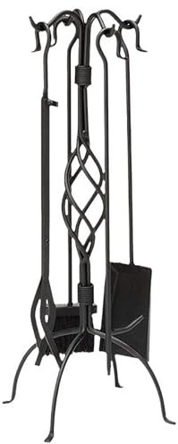 Gtzly Attrezzi Camino da Interno Ed Esterno, Accessori for Caminetto in Ferro Battuto con Manico Ergonomico, Kit for Camino con Pinze, Attizzatoio, Pala, Spazzola E Supporto