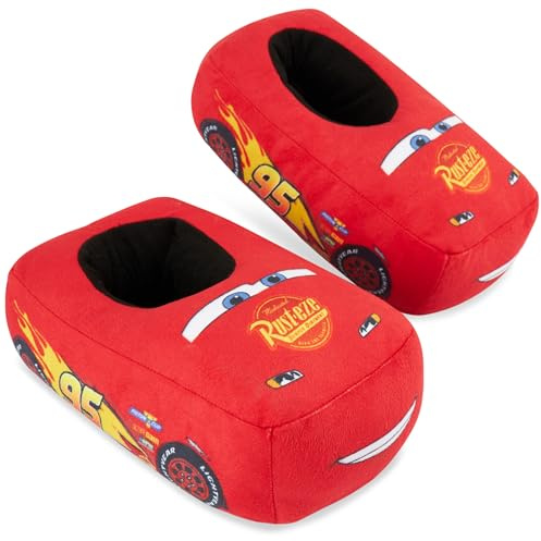 Disney Cars Slippers Boys, 3D Plush Slip On Mules, House Slippers Non Slip, Lightning McQueen Indoor House Shoes, Gifts for Boys