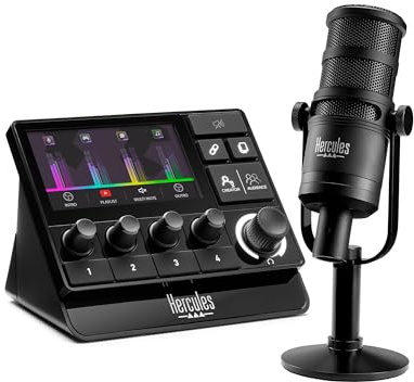 Hercules Stream Essentials Kit - Stream 200 XLR gaming audio controller for PC + XLR mic + Voicemod Pro (3 months) - Sound Card & Submixes for Streamers
